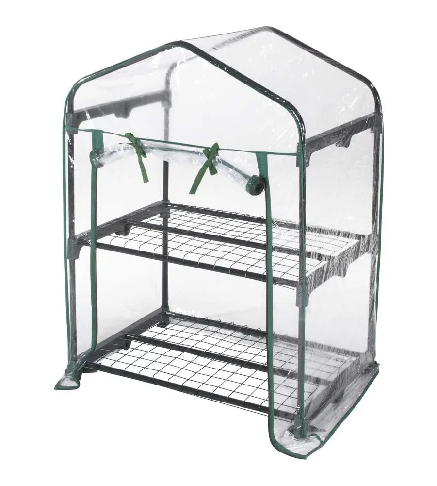 SERRA RETTANGOLARE A 2 RIPIANI CON TELO TRASPARENTE 69X49X98 CM - VERDELOOK