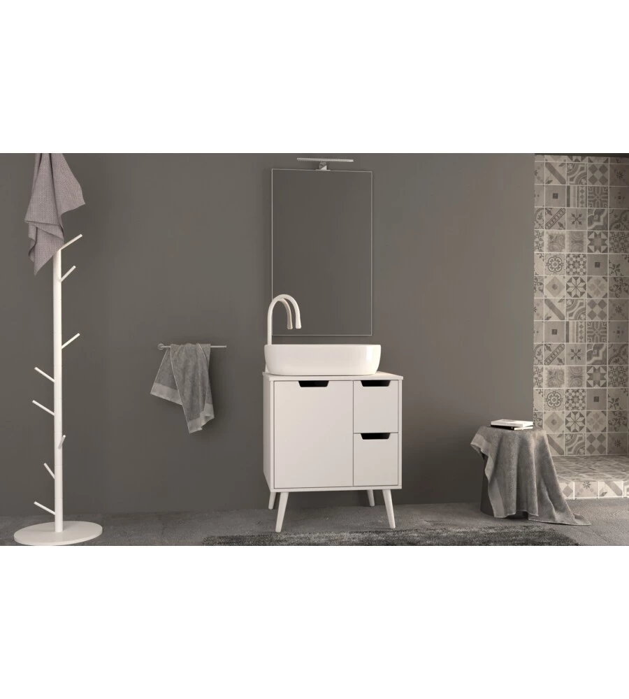 MOBILE BAGNO "MADRID" BIANCO CON SPECCHIO E LAVELLO, 65X55X75 CM
