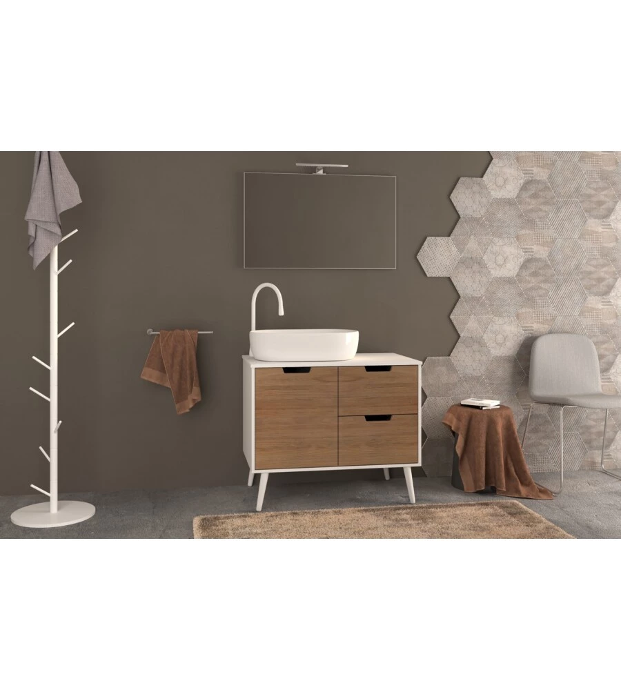 MOBILE BAGNO "MADRID" ROVERE CON SPECCHIO E LAVELLO, 90X55X75 CM