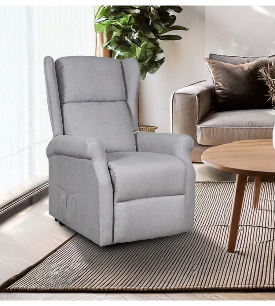 POLTRONA RELAX CON RECLINER ELETTRICO BELLAHOME "BERG" TESSUTO GRIGIO, 72,5X94X109 CM