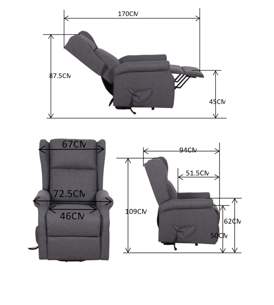 POLTRONA RELAX CON RECLINER ELETTRICO BELLAHOME "BERG" TESSUTO GRIGIO, 72,5X94X109 CM