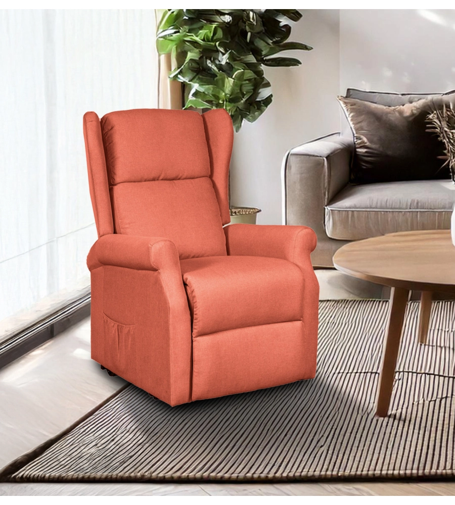 POLTRONA CON RECLINER ELETTRICO BELLAHOME "BERG" TESSUTO MATTONE, 72,5X94X109 CM