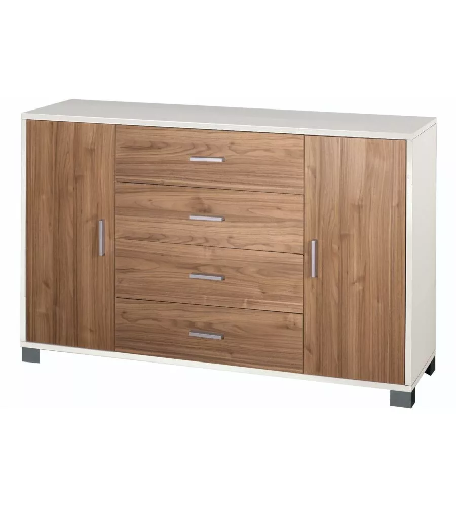 MADIA 2 ANTE E 4 CASSETTI BIANCO E NOCE, 136X41X86 CM