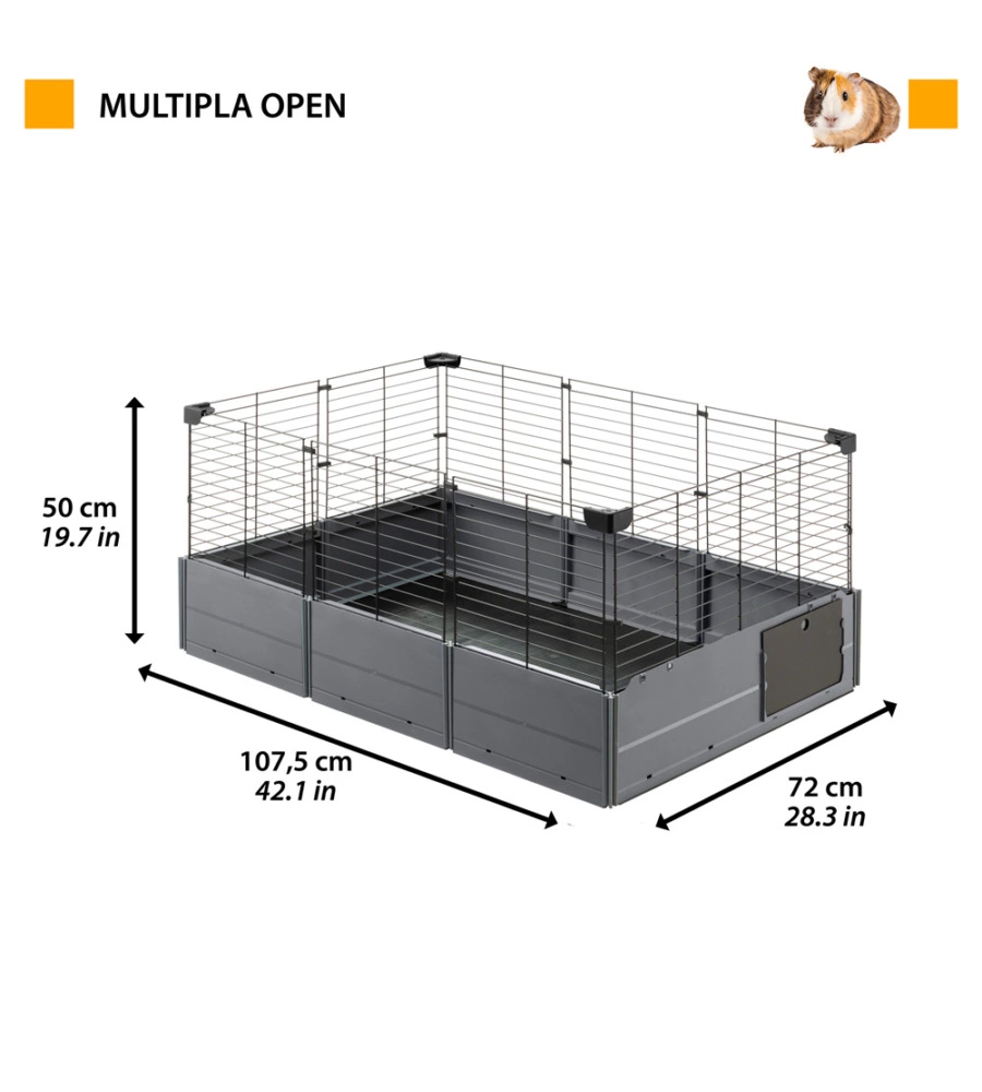 GABBIA PER PORCELLINI D'INDIA, GABBIA MULTIPLA OPEN NERA - 107,5 x 72 x h 50CM - FERPLAST