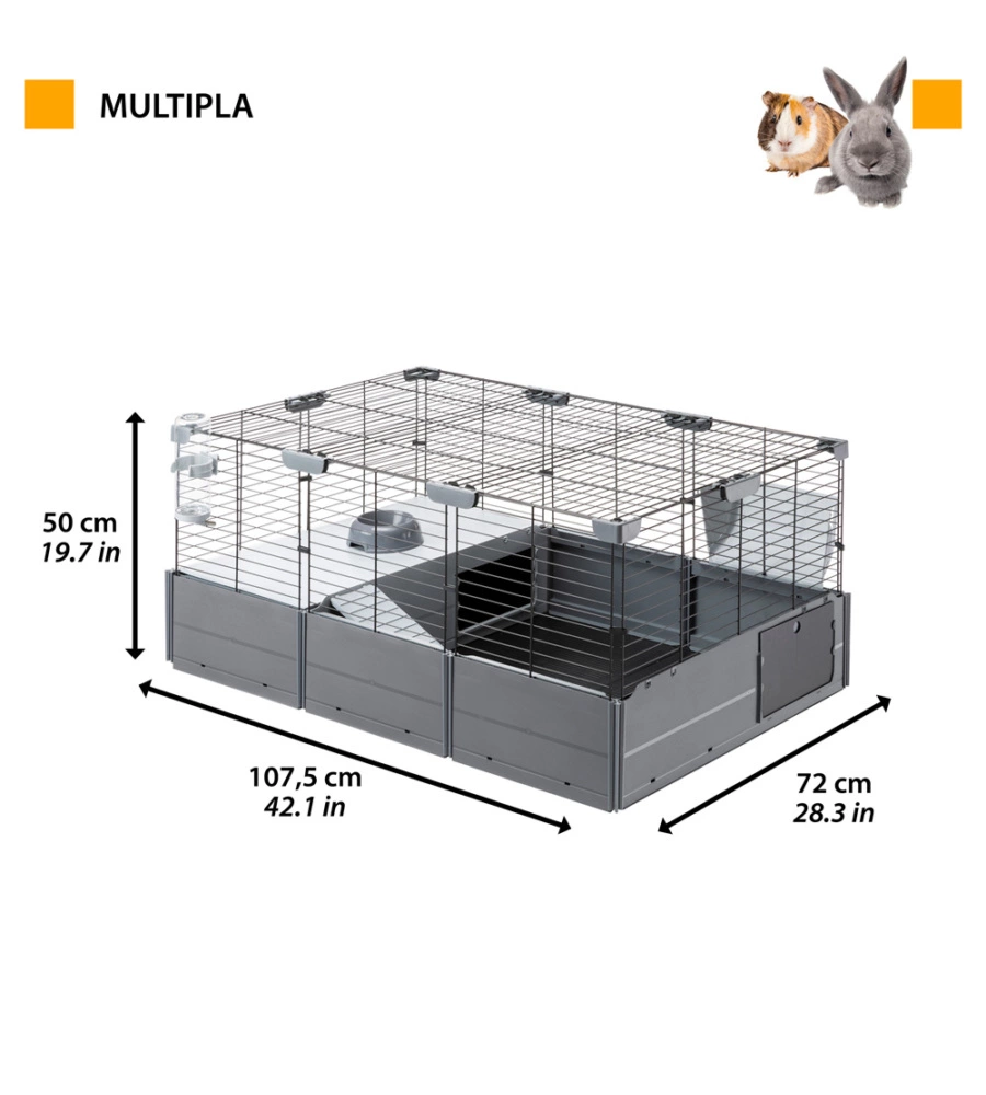 GABBIA PER PORCELLINI D'INDIA - GABBIA MULTIPLA NERA 107,5 x 72 x h 50 CM - FERPLAST