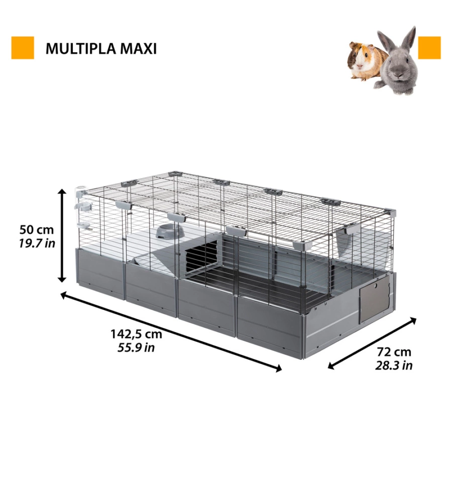GABBIA PER PORCELLINI D'INDIA - GABBIA MULTIPLA MAXI NERA 142,5 x 72 x H 50 CM - FERPLAST