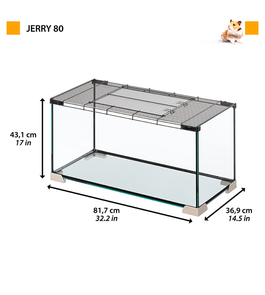 GABBIA PER TOPI E RATTI IN VETRO " JERRY 80", 81,7X36,9X43,1 CM - FERPLAST