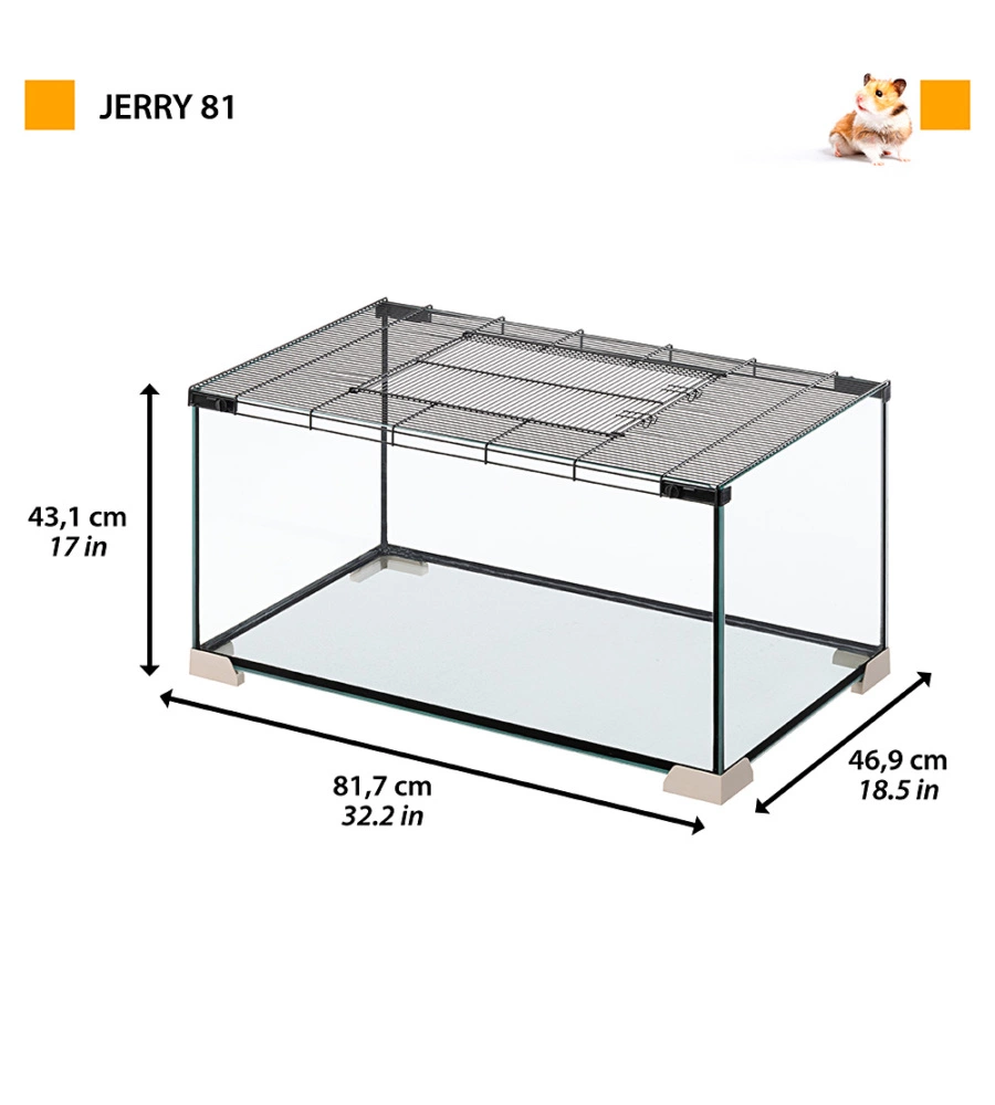 GABBIA PER TOPI E RATTI IN VETRO " JERRY 80", 81,7X46,9X43,1 CM - FERPLAST