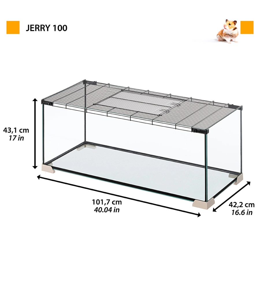 GABBIA PER TOPI E RATTI IN VETRO " JERRY 80", 101,7X42,9X43,1 CM - FERPLAST