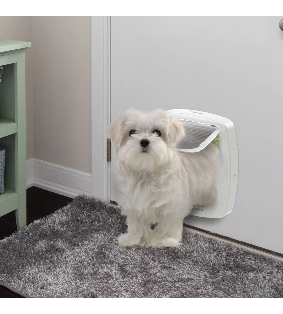 PORTINA PER GATTI GRANDI E CANI DI TAGLIA PICCOLA FERPLAST "SWING MICROCHIP LARGE" CON CHIUSURA 4 VIE E PROTEZIONE ARIA IN PLASTICA BIANCO 26,5X16,2X31,5 CM