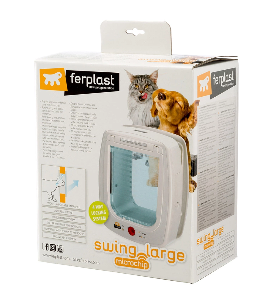 PORTINA PER GATTI GRANDI E CANI DI TAGLIA PICCOLA FERPLAST "SWING MICROCHIP LARGE" CON CHIUSURA 4 VIE E PROTEZIONE ARIA IN PLASTICA BIANCO 26,5X16,2X31,5 CM