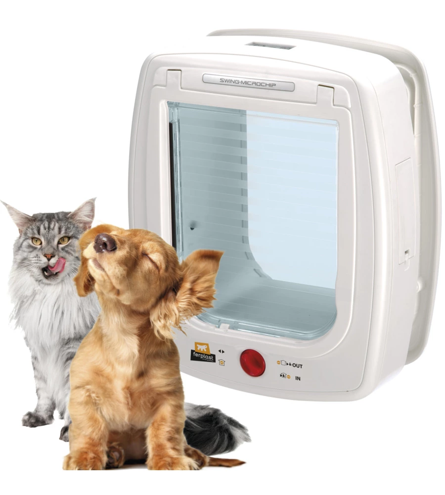 PORTINA PER GATTI GRANDI E CANI DI TAGLIA PICCOLA FERPLAST "SWING MICROCHIP LARGE" CON CHIUSURA 4 VIE E PROTEZIONE ARIA IN PLASTICA BIANCO 26,5X16,2X31,5 CM