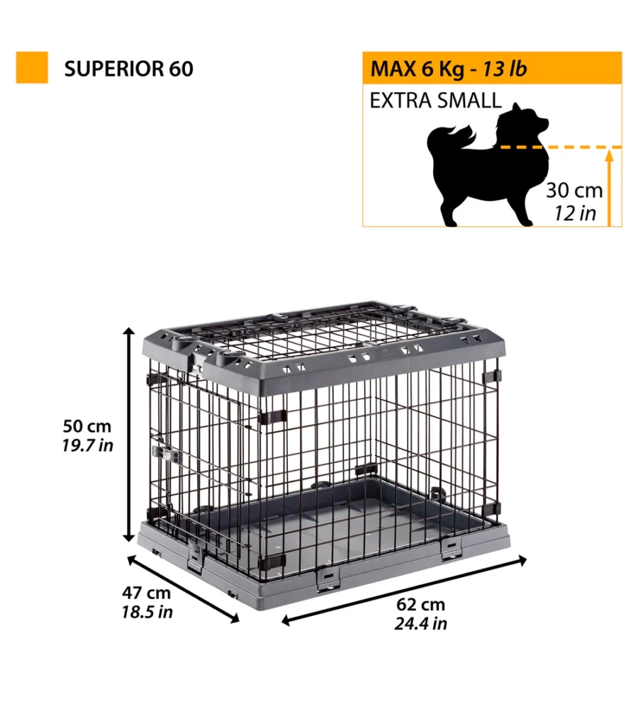 GABBIA BOX  PER CANI PIEGHEVOLE "SUPERIOR 60", 62X47X50 CM - FERPLAST
