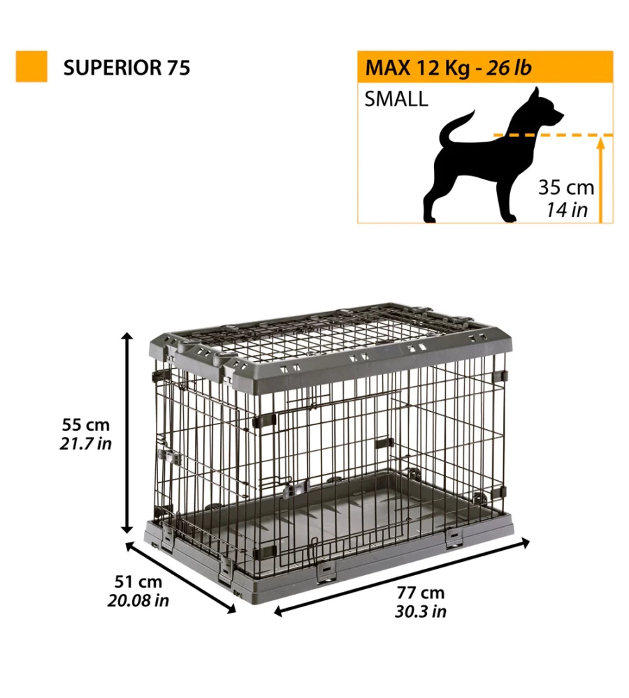 GABBIA BOX  PER CANI PIEGHEVOLE "SUPERIOR 75", 77X51X55 CM - FERPLAST