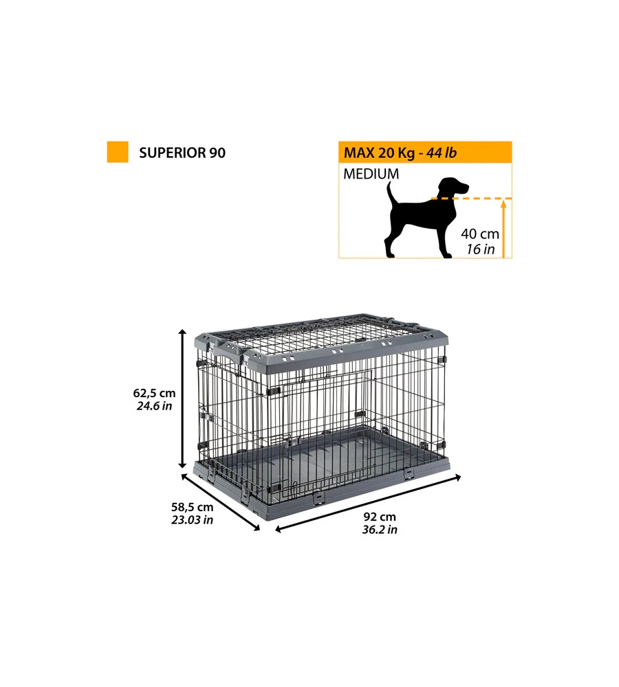 GABBIA BOX  PER CANI PIEGHEVOLE "SUPERIOR 90", 77X51X55 CM - FERPLAST