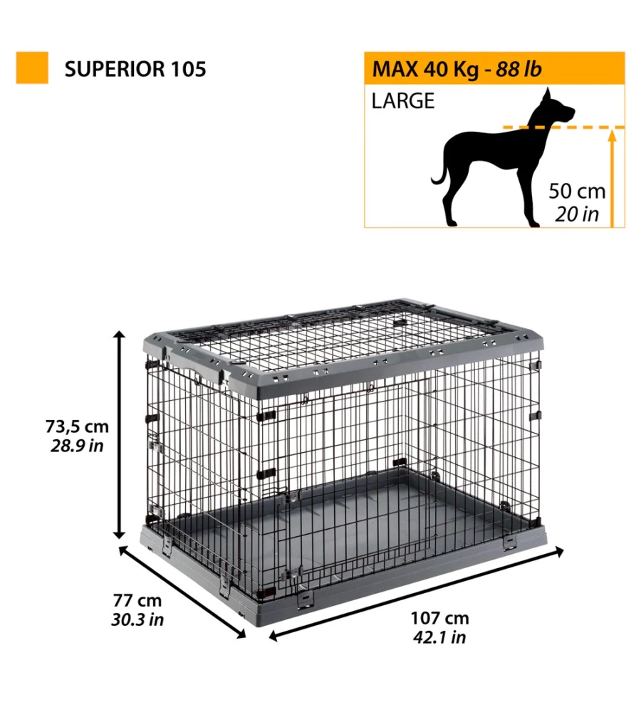 GABBIA BOX  PER CANI PIEGHEVOLE "SUPERIOR 105", 107X77X73,5 CM - FERPLAST