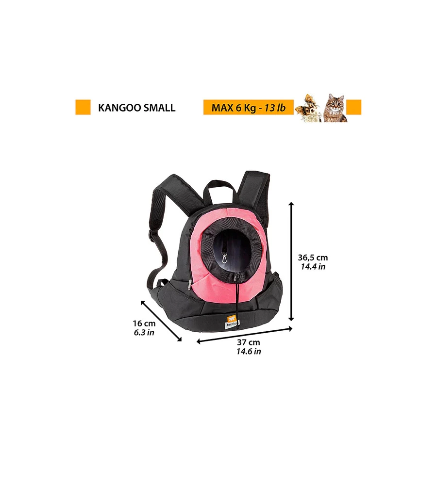 ZAINETTO PER CANI "KANGOO" ROSA, 37X16X36,5 CM - FERPLAST
