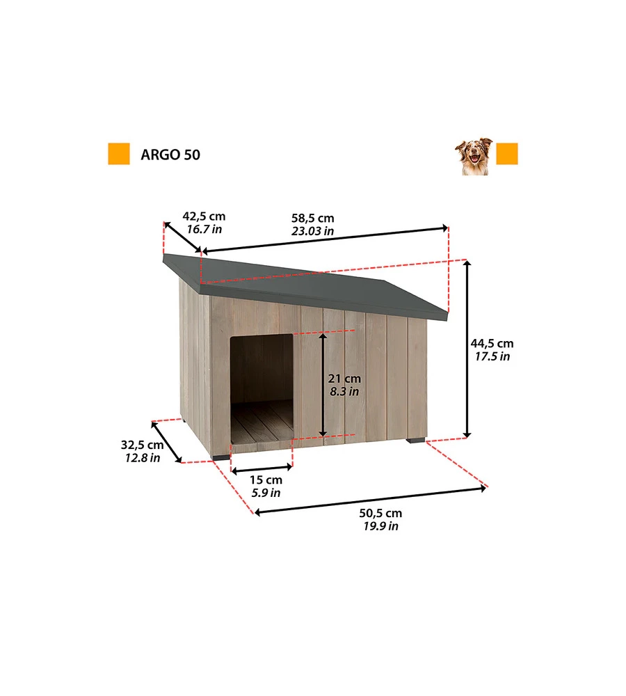 CUCCIA PER CANI DA ESTERNO FERPLAST "ARGO 50" IN PINO NORDICO 58,5X42,5X44,5 CM