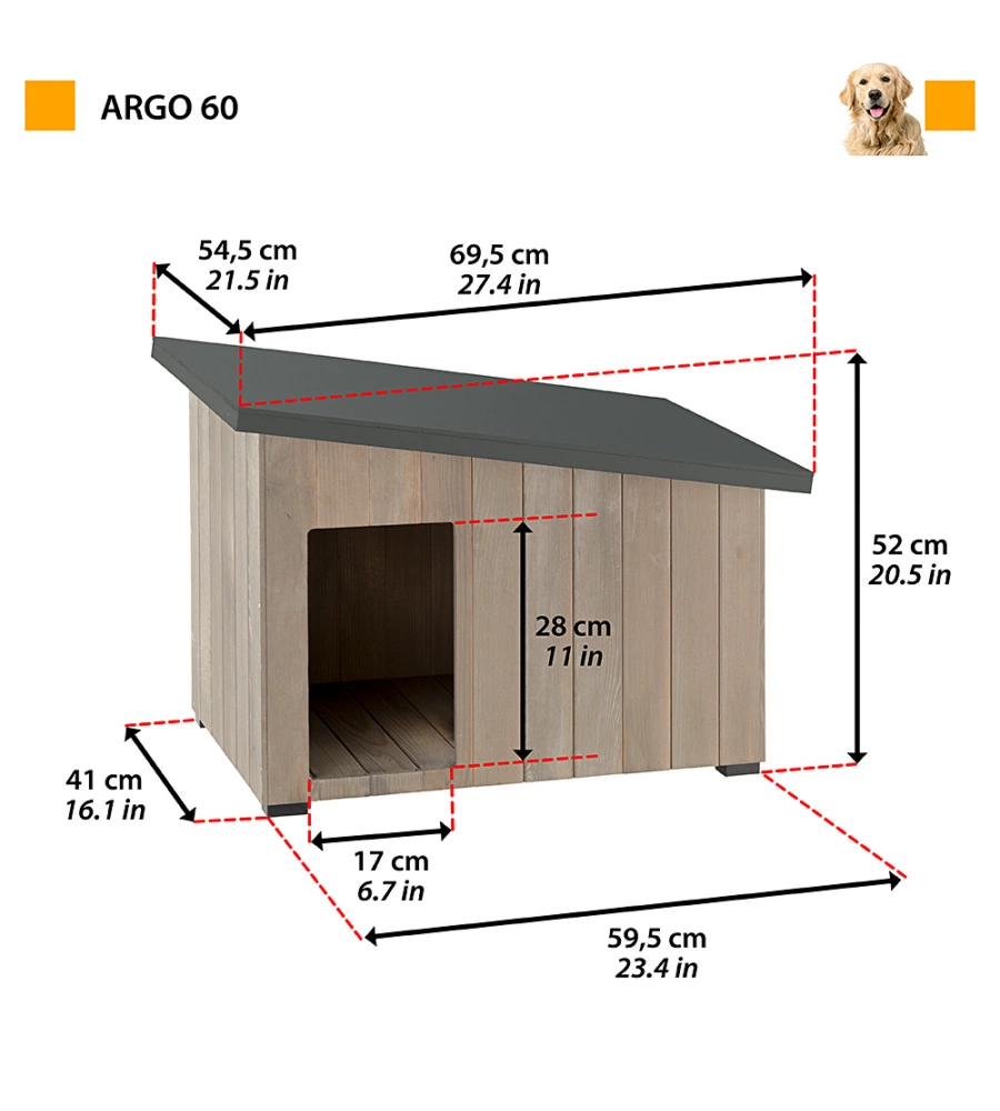 CUCCIA DA ESTERNO "ARGO 60" IN LEGNO DI PINO, 69,5X54,5X52 CM - FERPLAST