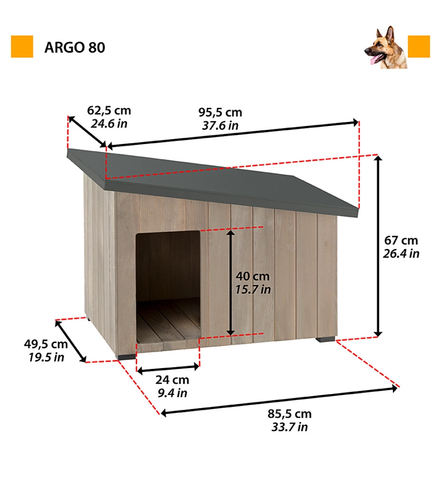 CUCCIA DA ESTERNO "ARGO 80" IN LEGNO DI PINO, 95,5X62,5X67 CM - FERPLAST