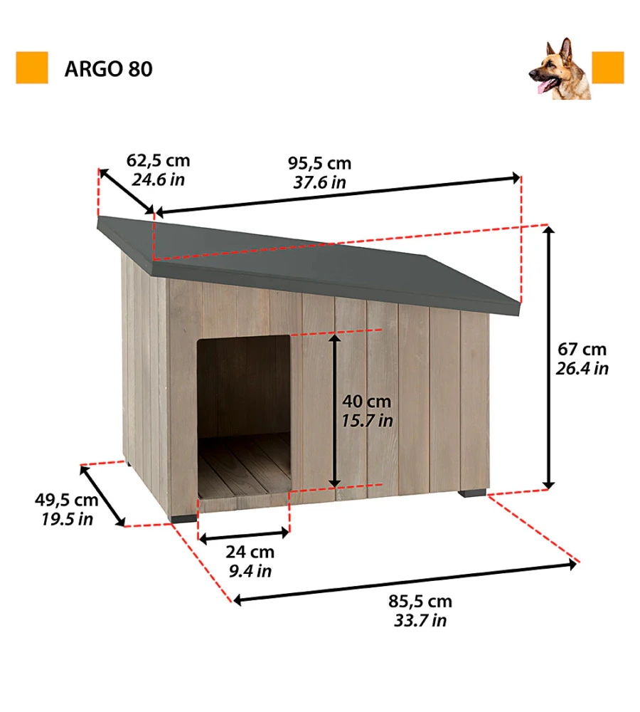 CUCCIA PER CANI DA ESTERNO FERPLAST "ARGO 80" IN PINO NORDICO 95,5X62,5X67 CM