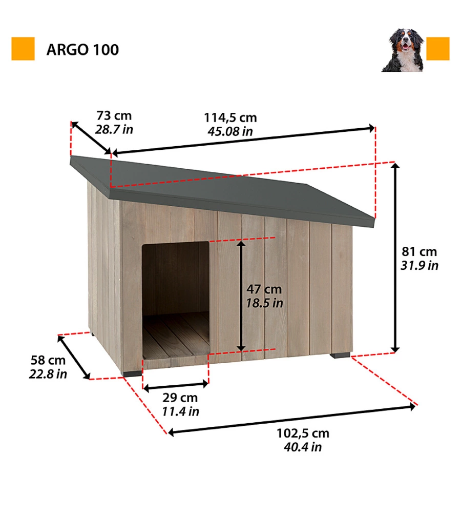CUCCIA DA ESTERNO "ARGO 100" IN LEGNO DI PINO, 114,5X73X81 CM - FERPLAST