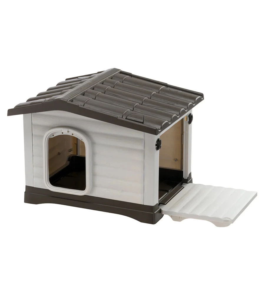CUCCIA PER CANI DA ESTERNO FERPLAST "DOGVILLA 60" CON PARETE RIBALTABILE IN RESINA GRIGIO 58X48X44 CM