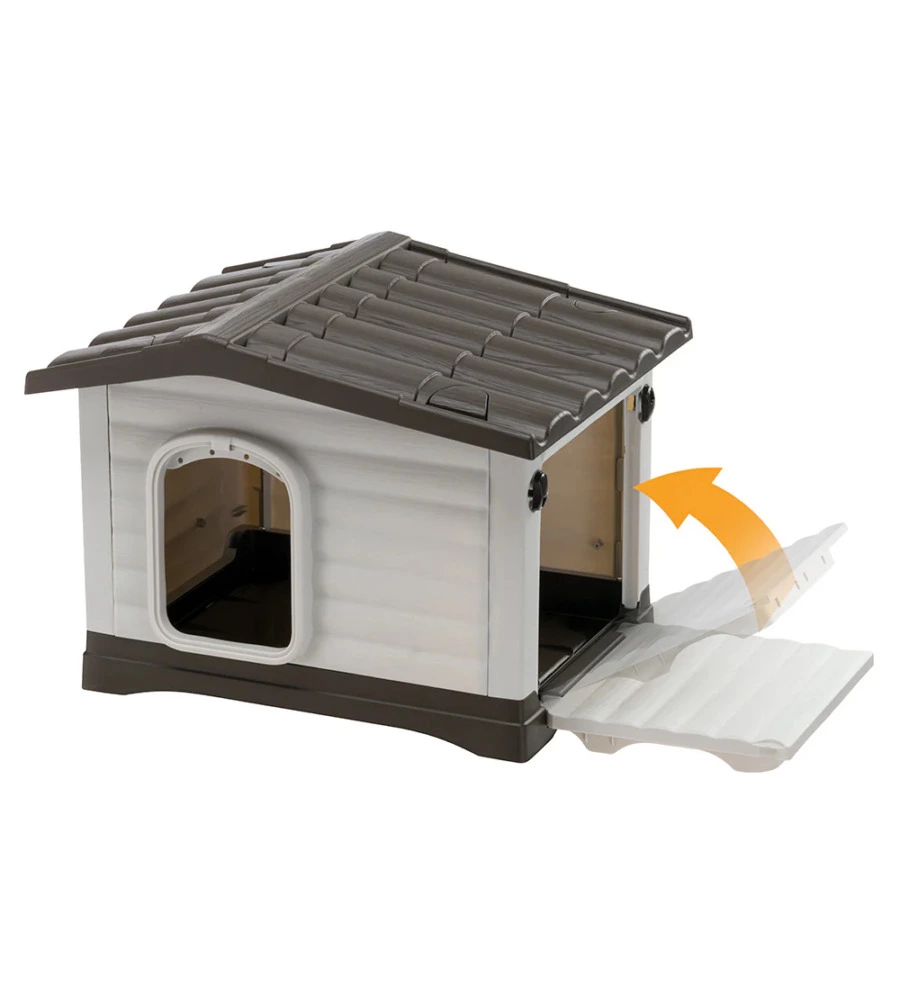 CUCCIA PER CANI DA ESTERNO FERPLAST "DOGVILLA 60" CON PARETE RIBALTABILE IN RESINA GRIGIO 58X48X44 CM