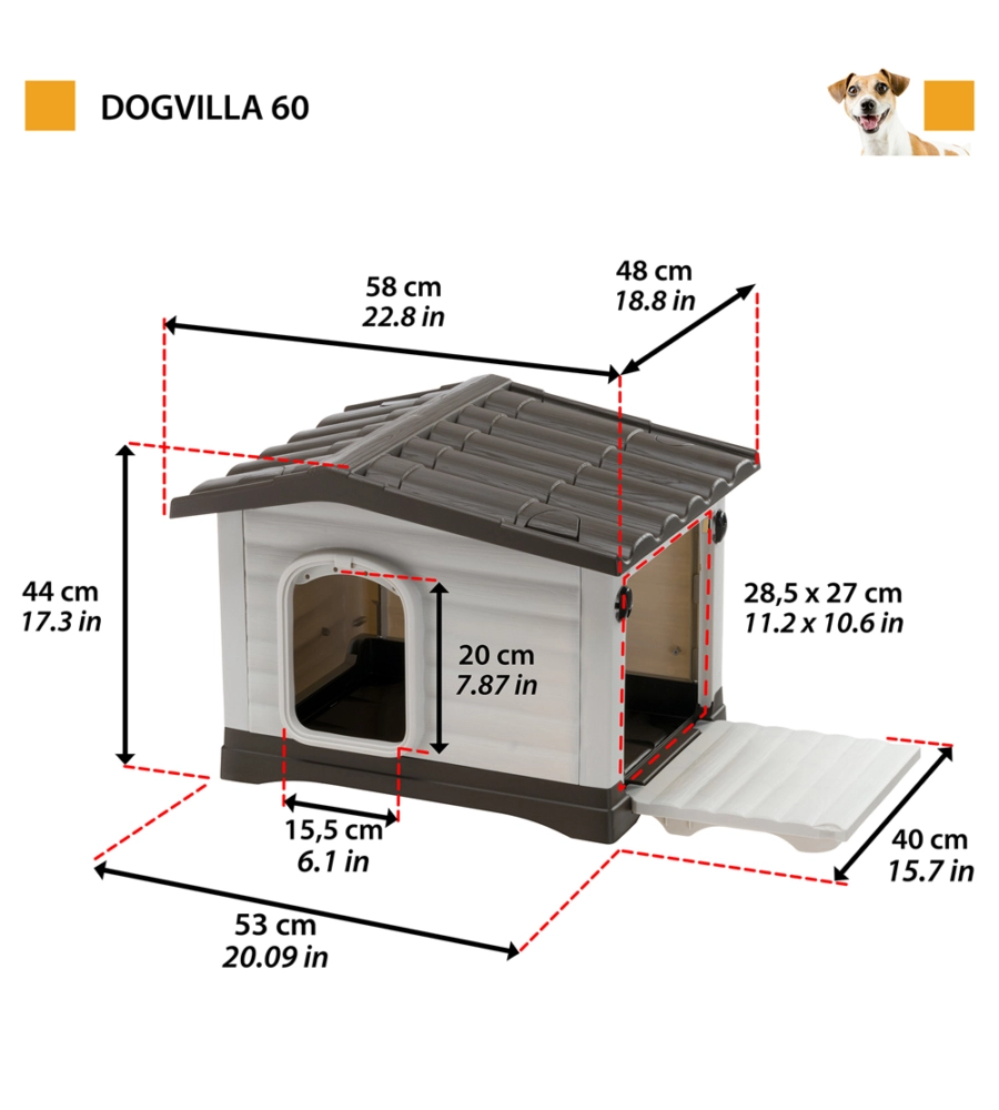 CUCCIA PER CANI DA ESTERNO "DOGVILLA 60", 58X48X44 CM - FERPLAST