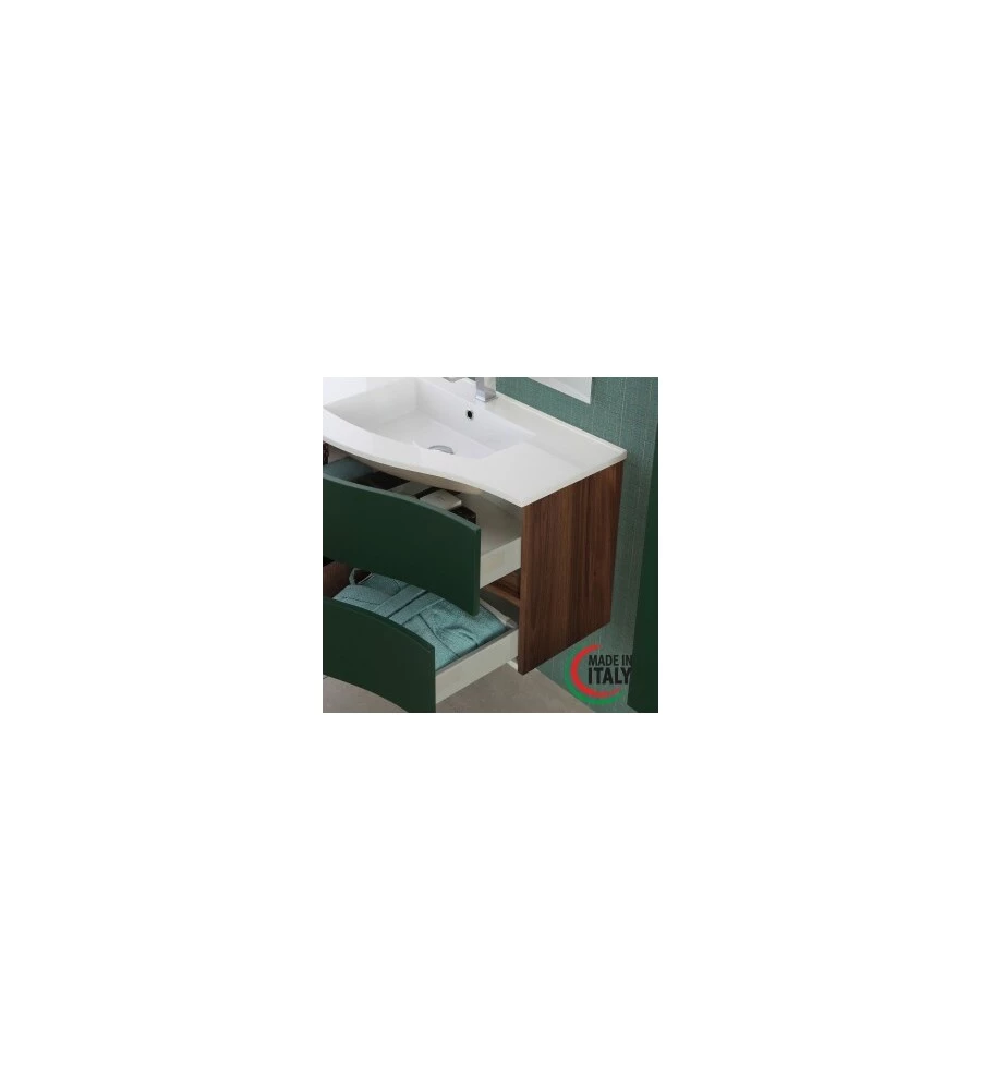 MOBILE BAGNO SOSPESA "MINORI" AD ONDA VERDE, 91X51,5X50 CM