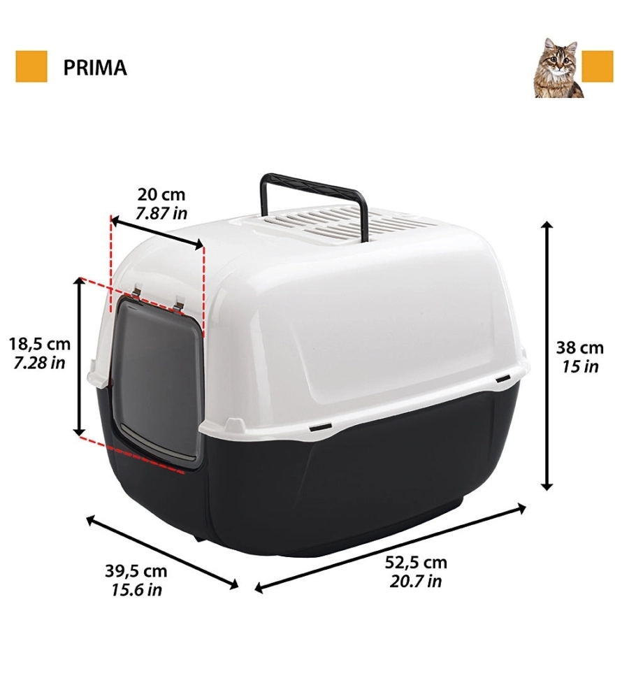 LETTIERA TOILETTE GATTO CHIUSA FERPLAST "PRIMA" NERO 39,5X52,5X38 CM