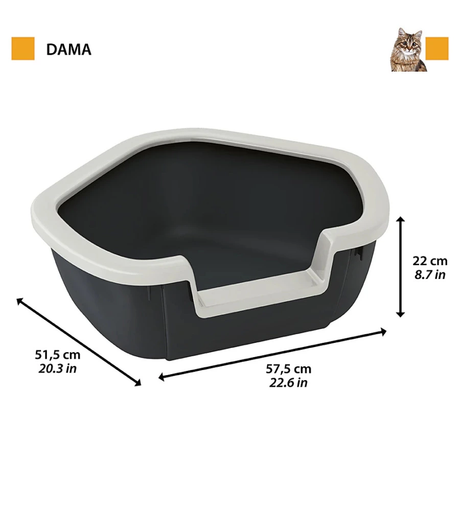 LETTIERA TOILETTE GATTO ANGOLARE APERTA FERPLAST "DAMA" NERO 57,5X51,5X22 CM