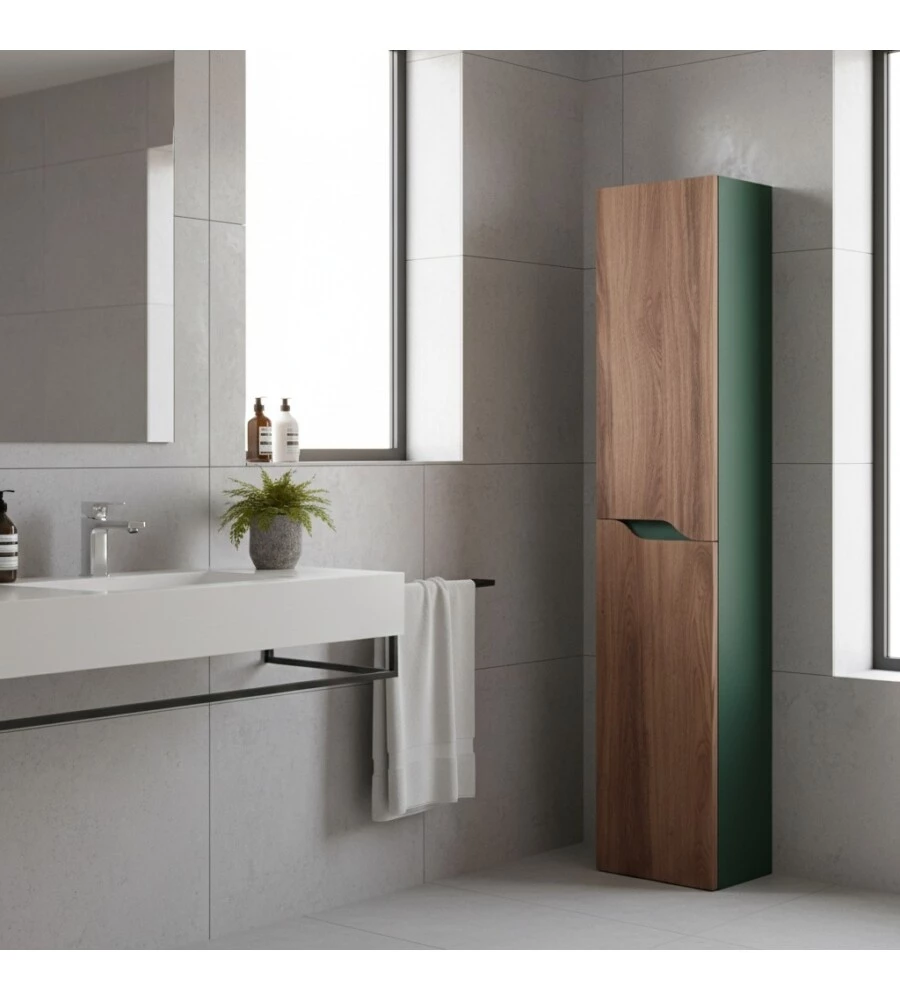 COLONNA PENSILE PER BAGNO NOCE E VERDE BOTTIGLIA, 30X24X150 CM