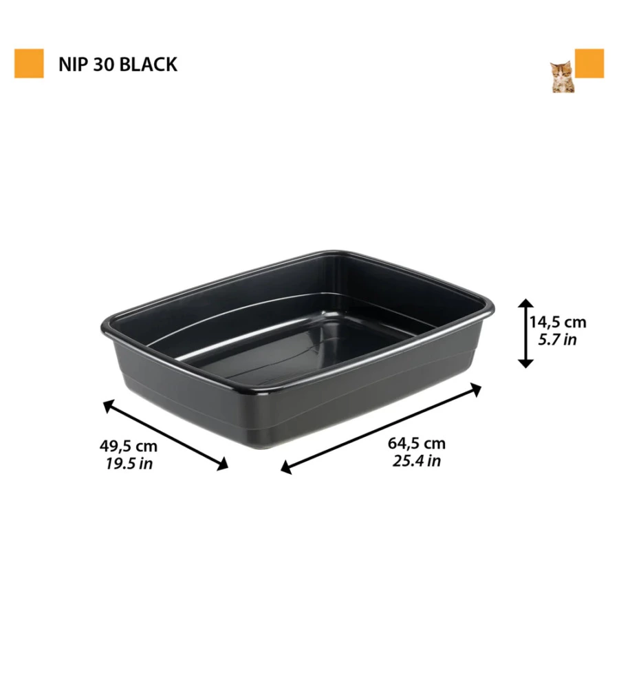 LETTIERA TOILETTE GATTO APERTA FERPLAST "NIP 30" NERO 49,5X64,5X14,5 CM