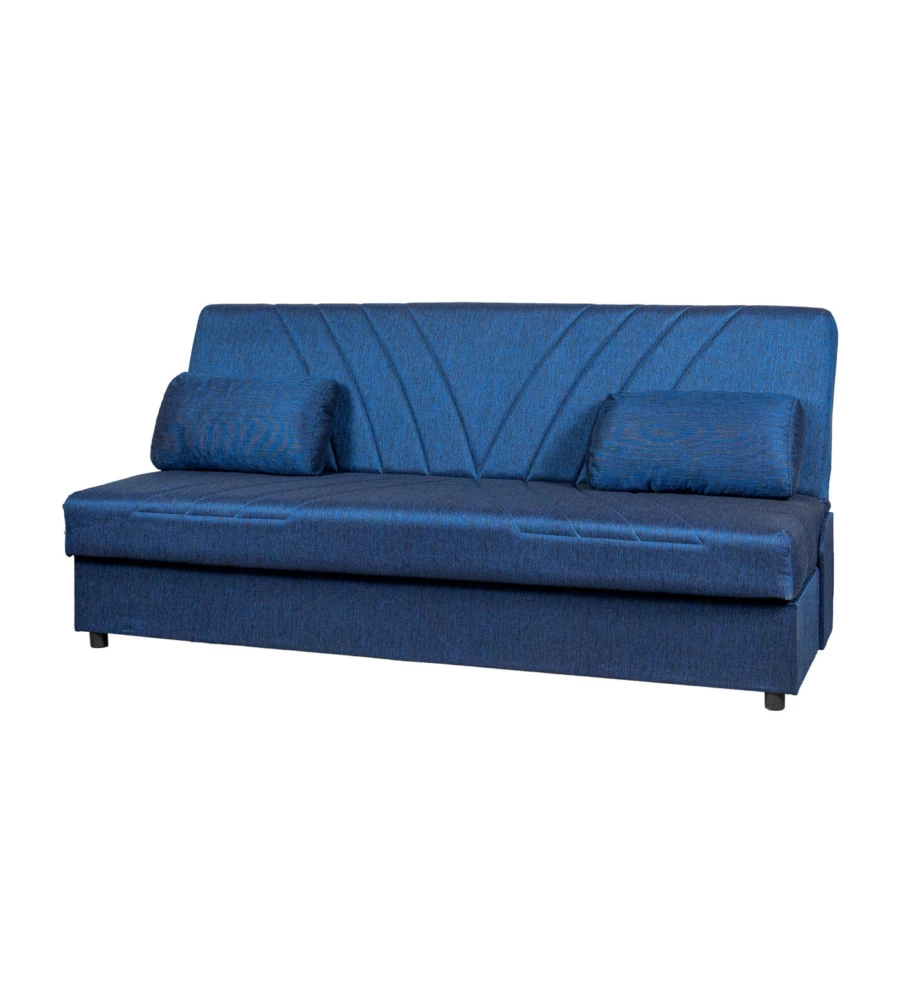 DIVANO LETTO "FIJI" 3 POSTI IN TESSUTO BLU CON CASSETTONE CONTENITORE, 183X81X89 CM