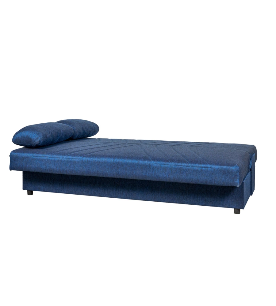 DIVANO LETTO "FIJI" 3 POSTI IN TESSUTO BLU CON CASSETTONE CONTENITORE, 183X81X89 CM