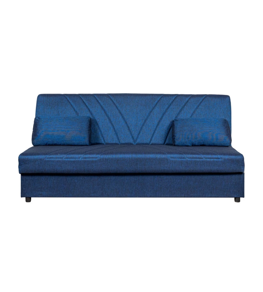 DIVANO LETTO "FIJI" 3 POSTI IN TESSUTO BLU CON CASSETTONE CONTENITORE, 183X81X89 CM