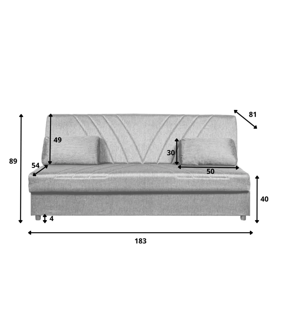 DIVANO LETTO "FIJI" 3 POSTI IN TESSUTO BLU CON CASSETTONE CONTENITORE, 183X81X89 CM