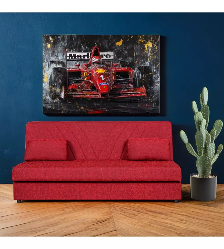 DIVANO LETTO "FIJI" 3 POSTI IN TESSUTO ROSSO CON CASSETTONE CONTENITORE, 183X81X89 CM