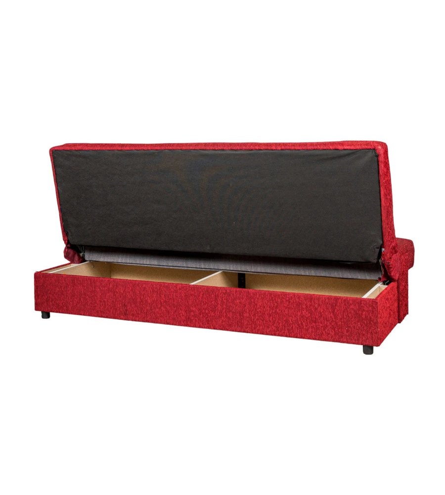 DIVANO LETTO "FIJI" 3 POSTI IN TESSUTO ROSSO CON CASSETTONE CONTENITORE, 183X81X89 CM