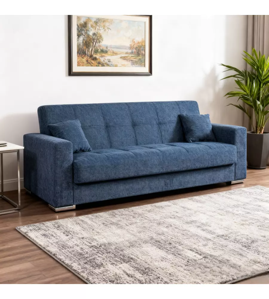 DIVANO LETTO "ATENA" 3 POSTI IN TESSUTO BLU SCURO, 226X85X92 CM