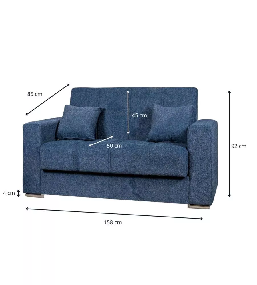 DIVANO LETTO "ATENA" 2 POSTI IN TESSUTO BLU SCURO, 158X85X92 CM
