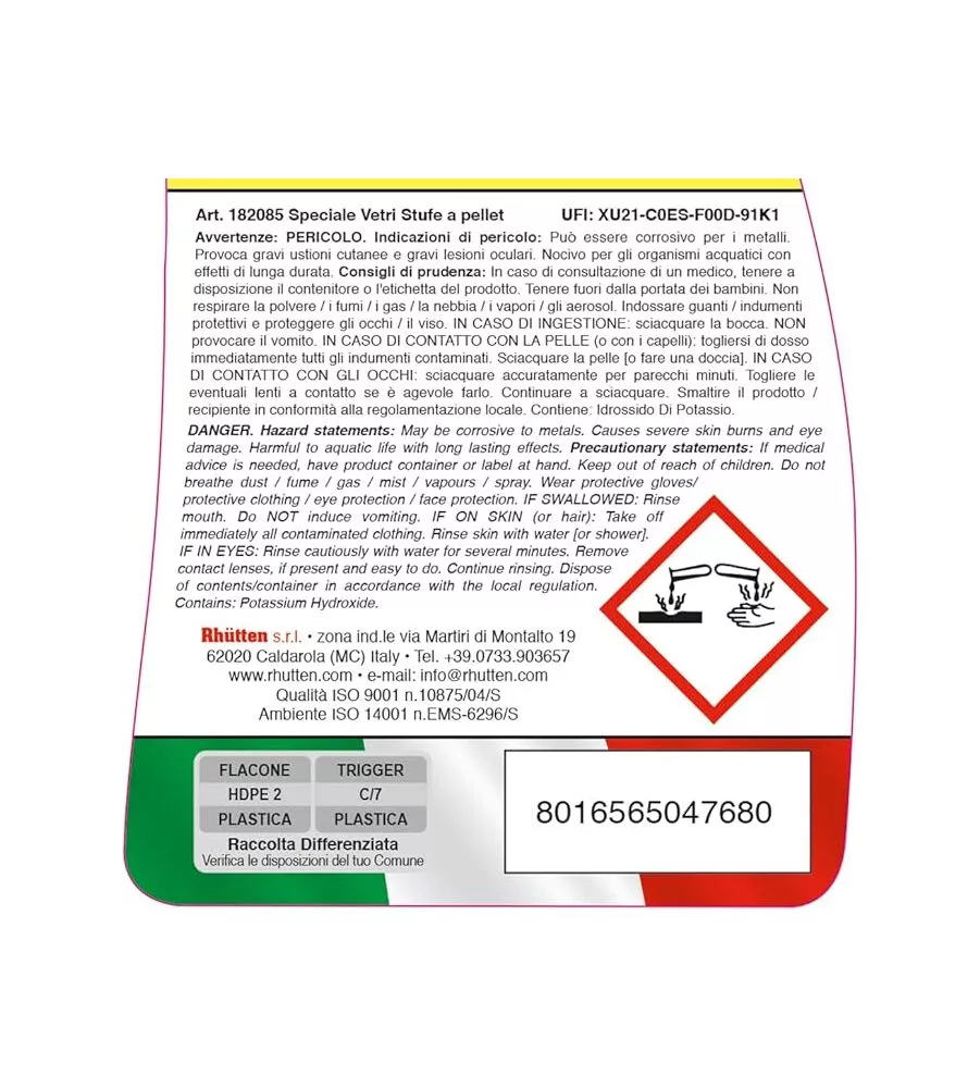 PULITORE VETRI SPECIFICO PER STUFE A PELLET - RHUTTEN 750 ML