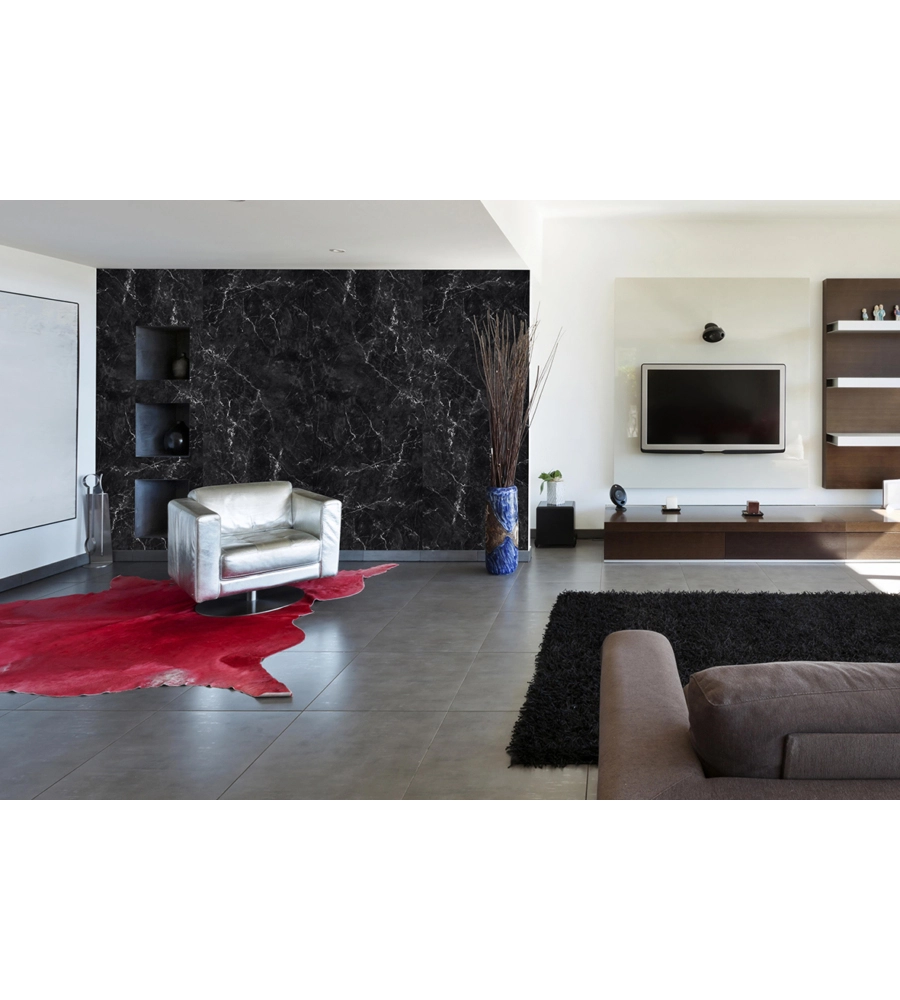 LASTRA DECORATIVA IN POLIPROPILENE CON STAMPA EFFETTO MARMO OPACO "BLACK", 100X50 CM