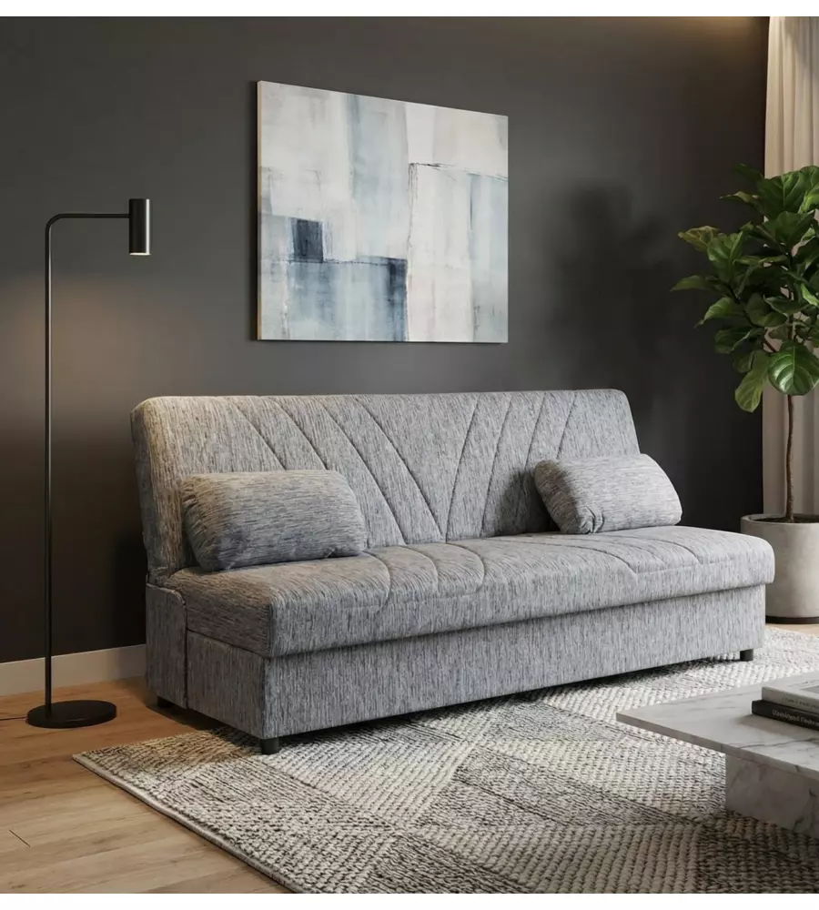 DIVANO LETTO 3 POSTI "FIJI" GRIGIO CON CASSETTONE CONTENITORE, 183X81X89 CM
