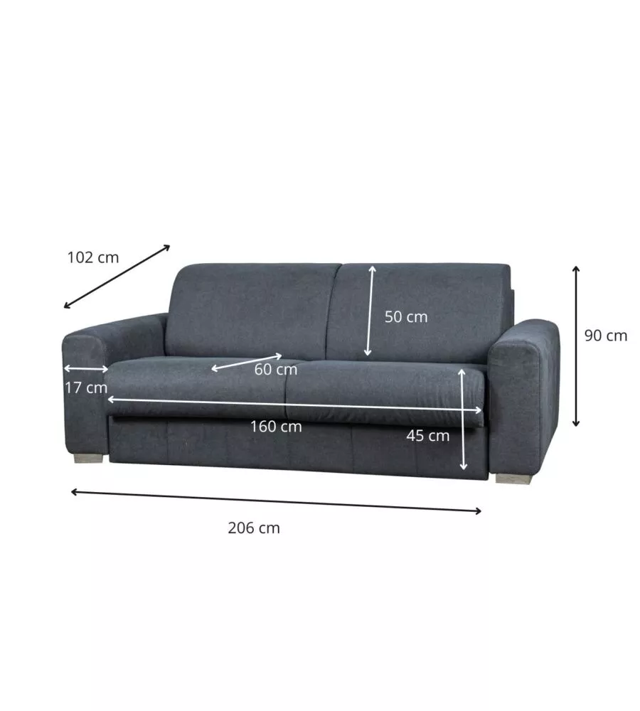 DIVANO LETTO BELLAHOME "LEO" 2 POSTI TESSUTO GRIGIO ANTRACITE, 206X102X90 CM
