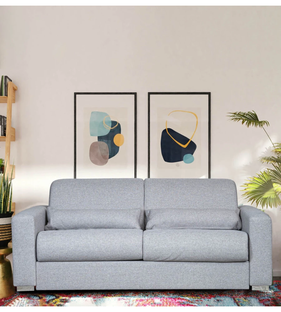 DIVANO LETTO 2 POSTI "BARCELONA" IN TESSUTO GRIGIO CHIARO, 205X102X88 CM