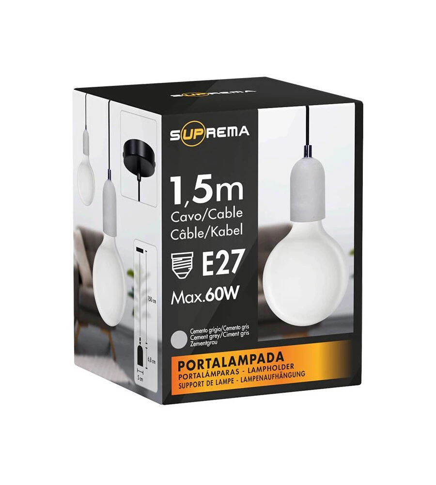 LAMPADA A SOSPENSIONE CEMENTO GRIGIO 1,5 MT, E27