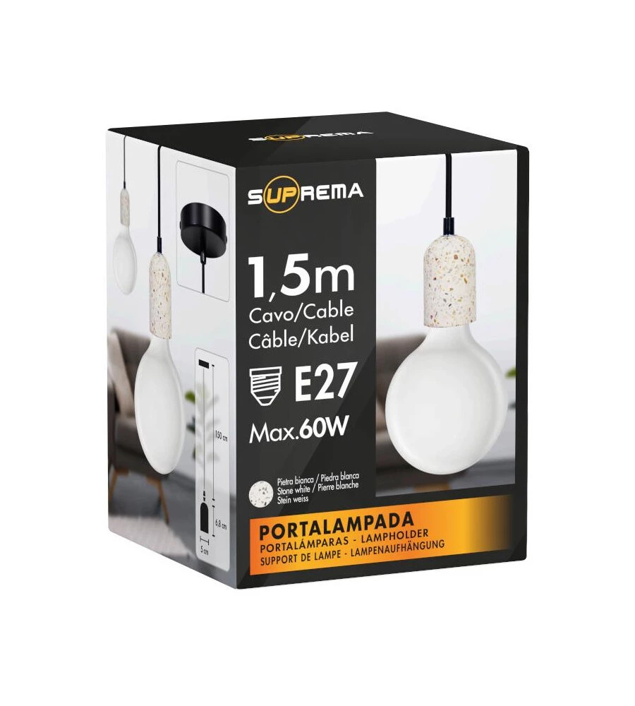 LAMPADA A SOSPENSIONE CEMENTO BIANCA 1,5 MT, E27