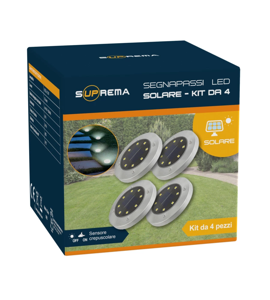 SET 4 LUCI SOLARE SEGNAPASSI A LED CON SENSORE - 10 LUMEN - 1.2 V